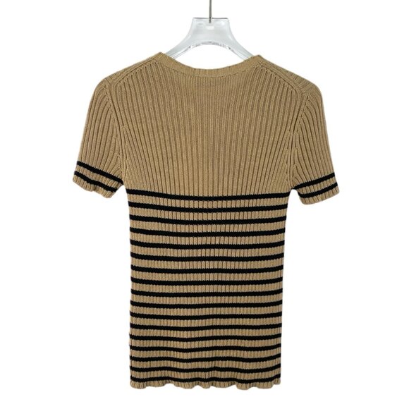 Dior Dark brown logo striped cotton short-sleeve knit top - Picture 2 of 9